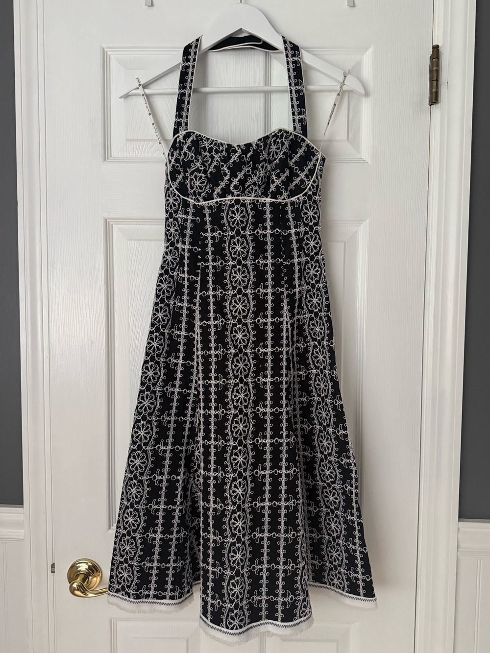 Vintage! Nanette Lepore Black and White Halter Embroidered Midi Dress